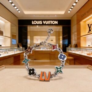Louis Vuitton Multicolor Enamel Charm Link Bracelet — Orange LV Accent
